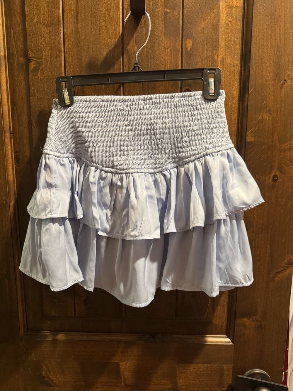 Smocked Waist Ruffle Mini Skirt - Light Blue